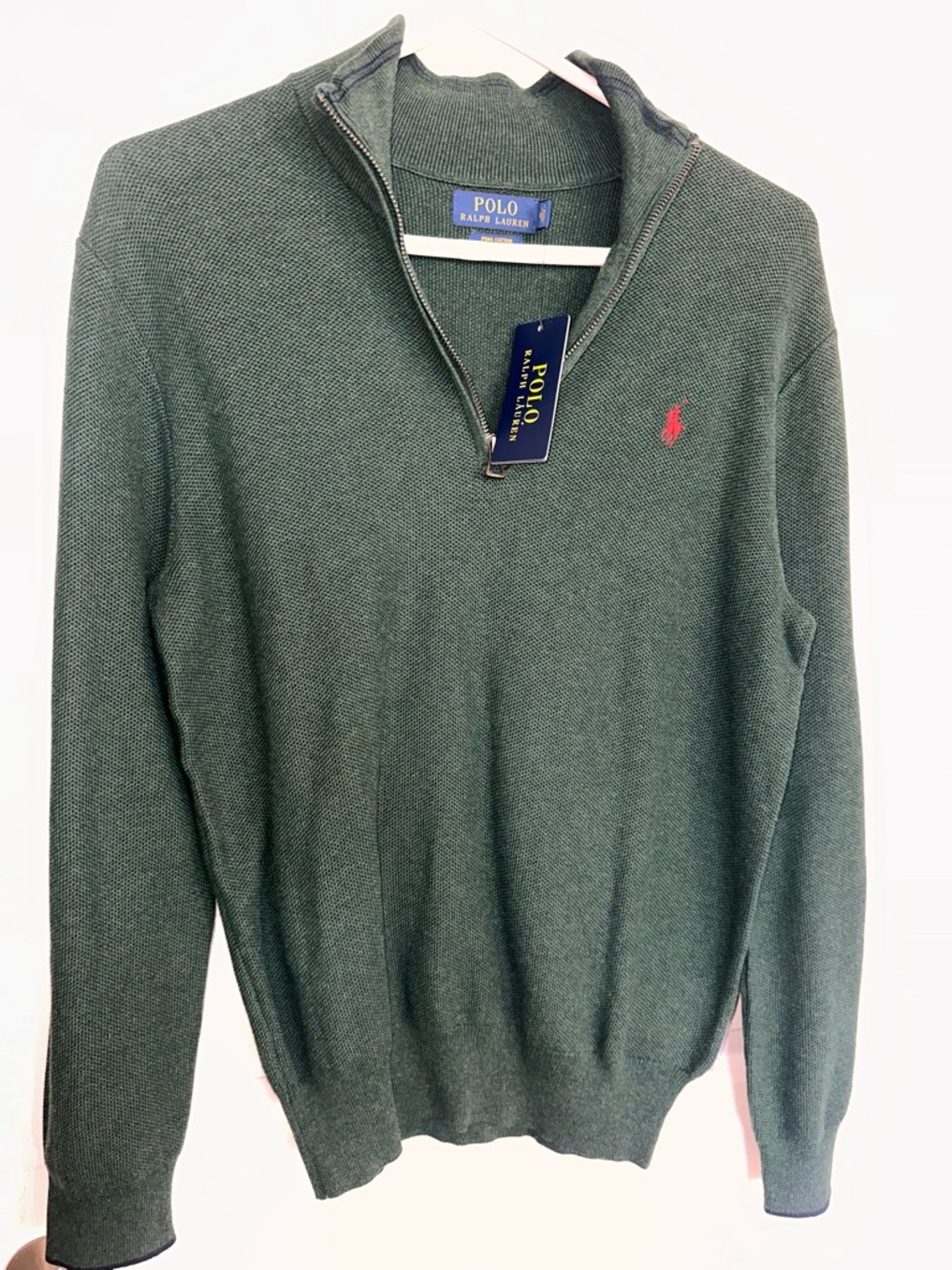 Polo Sweater Medium Green Pima Cotton NWT